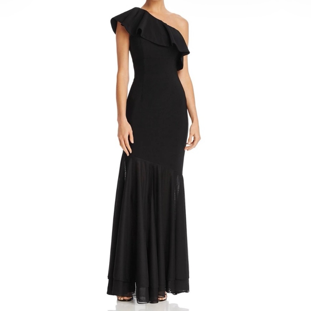 Aqua Dresses formal black one shoulder sz0